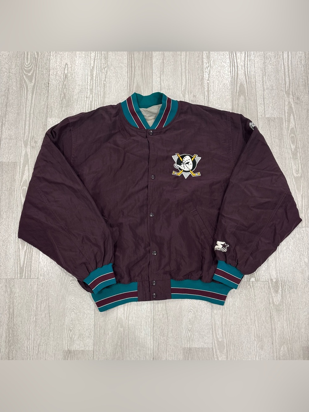 Vintage Mighty Ducks Starter Satin Bomber Jacket (Eggplant / Plum Purple)